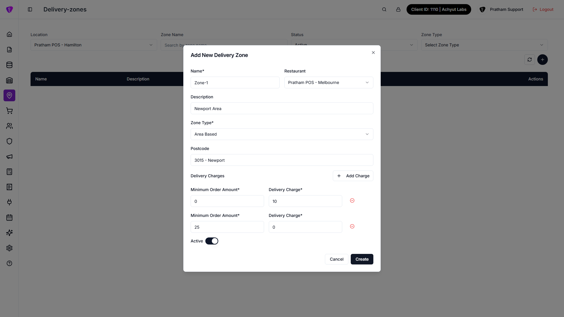 Delivery fee setup using postcode based zone
